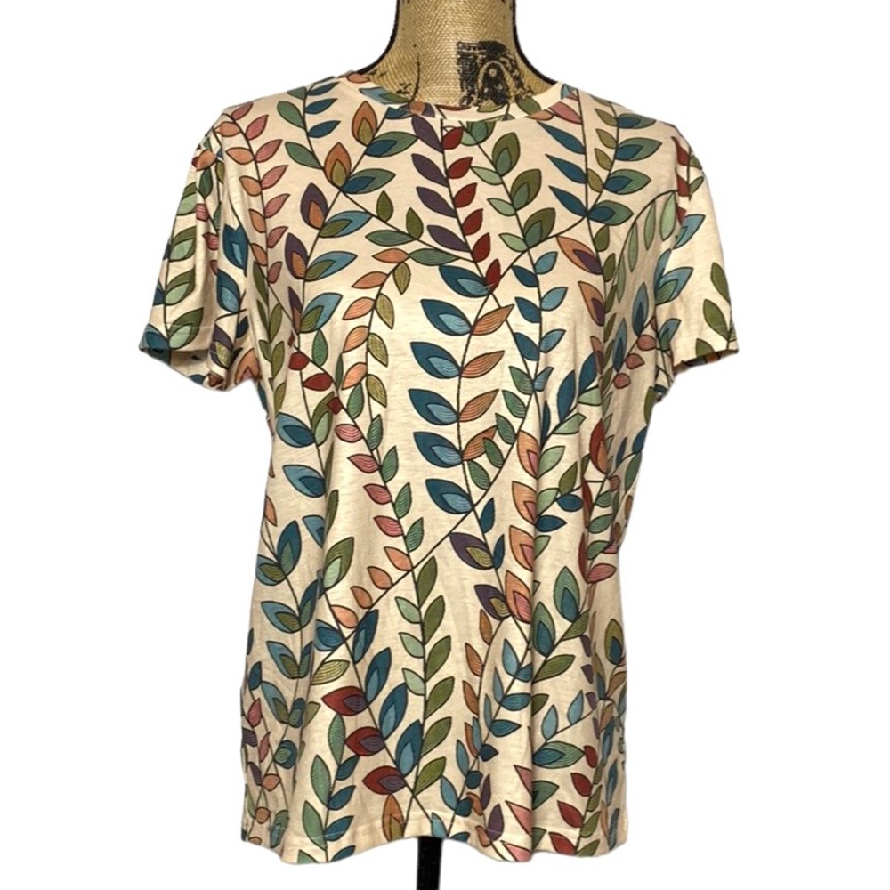 Noracora Fall Spring Leaf Pattern Crew Neck T-Shirt S